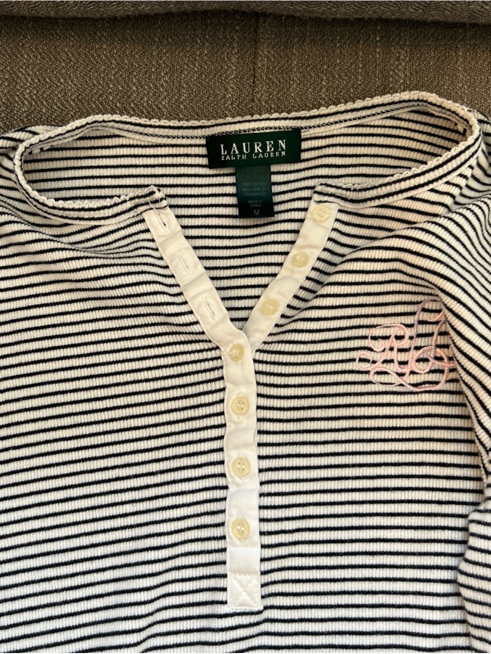Lauren Ralph Lauren Sleep Shirt Womens Black White Striped Nightgown Pajamas M